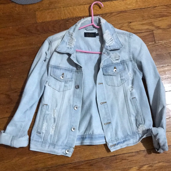 Jackets & Blazers - Light wash distressed denim jacket